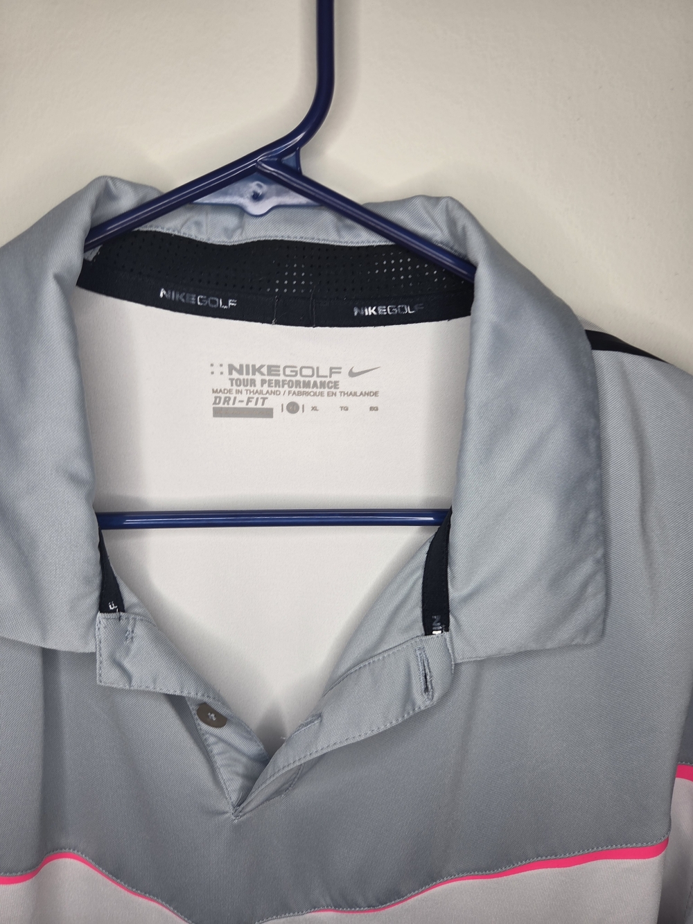 Nike Men's Two-Tone Polo — White, Light Gray with Pink Accent - Picture 2 of 3